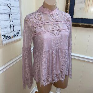 Altar'd Blush Pink Long Bell Sleeves Top Small